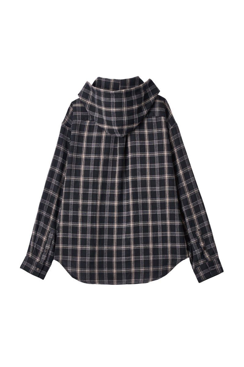 hooded over shirts(unisex) / オーバー フーディシャツ (Check black) / 26SS