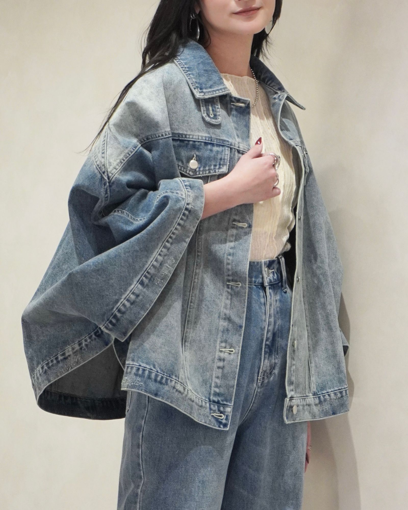 trucker detail denim poncho JK / トラッカー ポンチョ デニムジャケット (L/blue) / 26SS