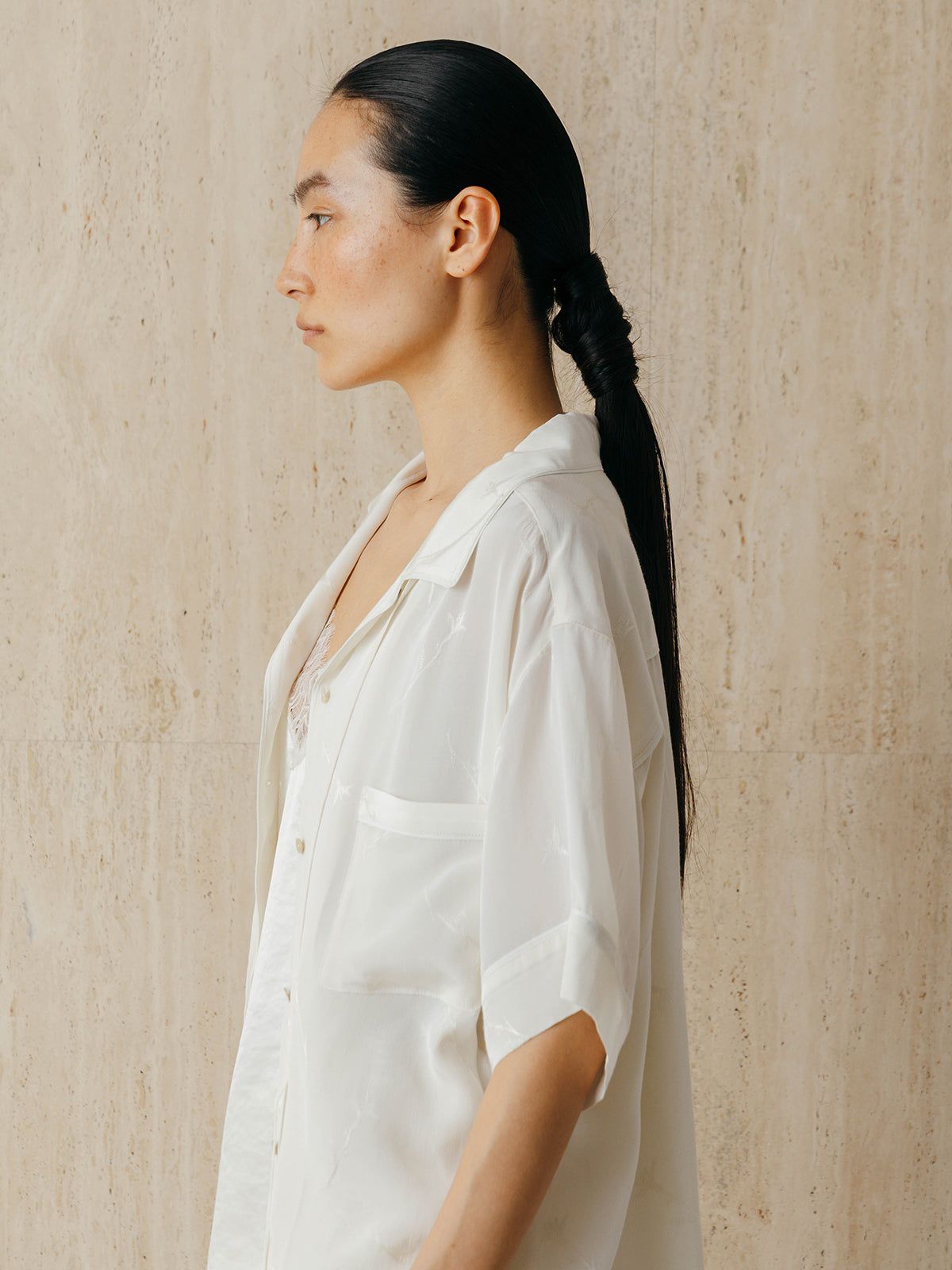 サテンジャガードシャツ (アイボリー) SATIN JQ SHIRTS (Ivory) /  26SS