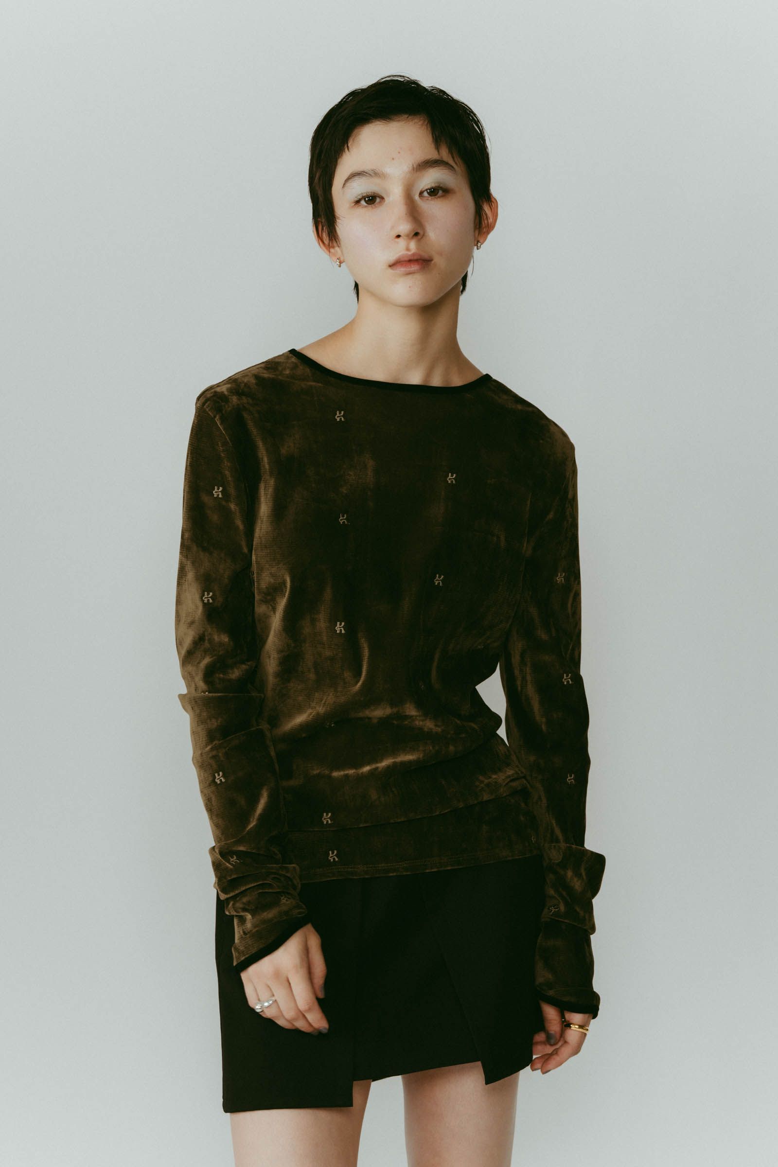 2way sheer velours tops / 2ウェイ シアートップス (カーキ) / 25AW