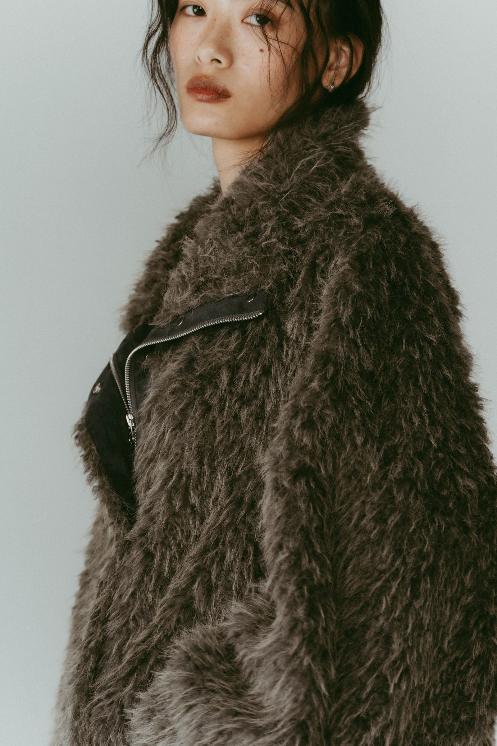 shaggy stand collar coat / シャギースタンドカラーコートブルゾン (グレー) / 25AW