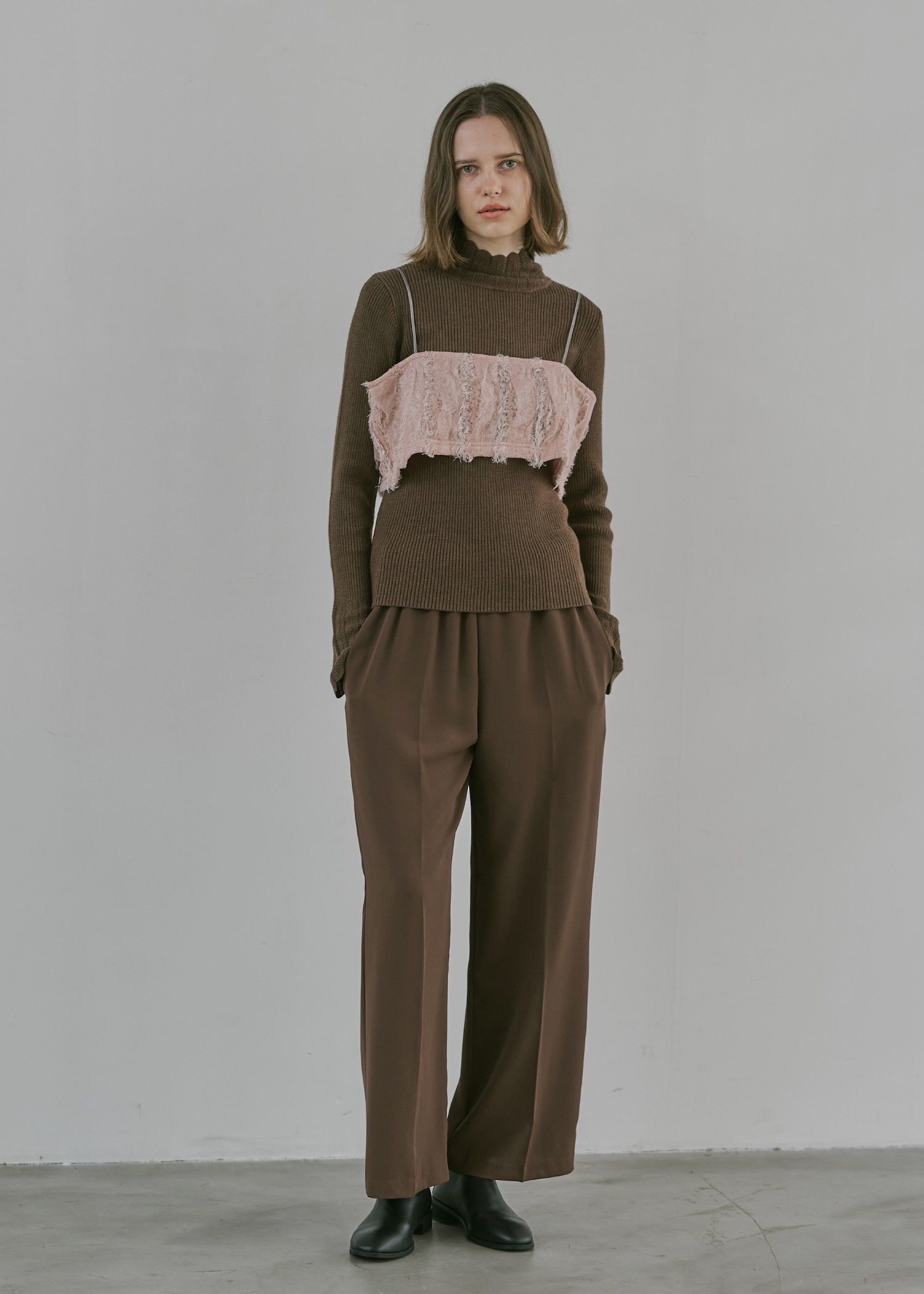 scallop high neck flare sleeve knit / ハイネックフレアスリーブニット (コーヒー) / 25AW /