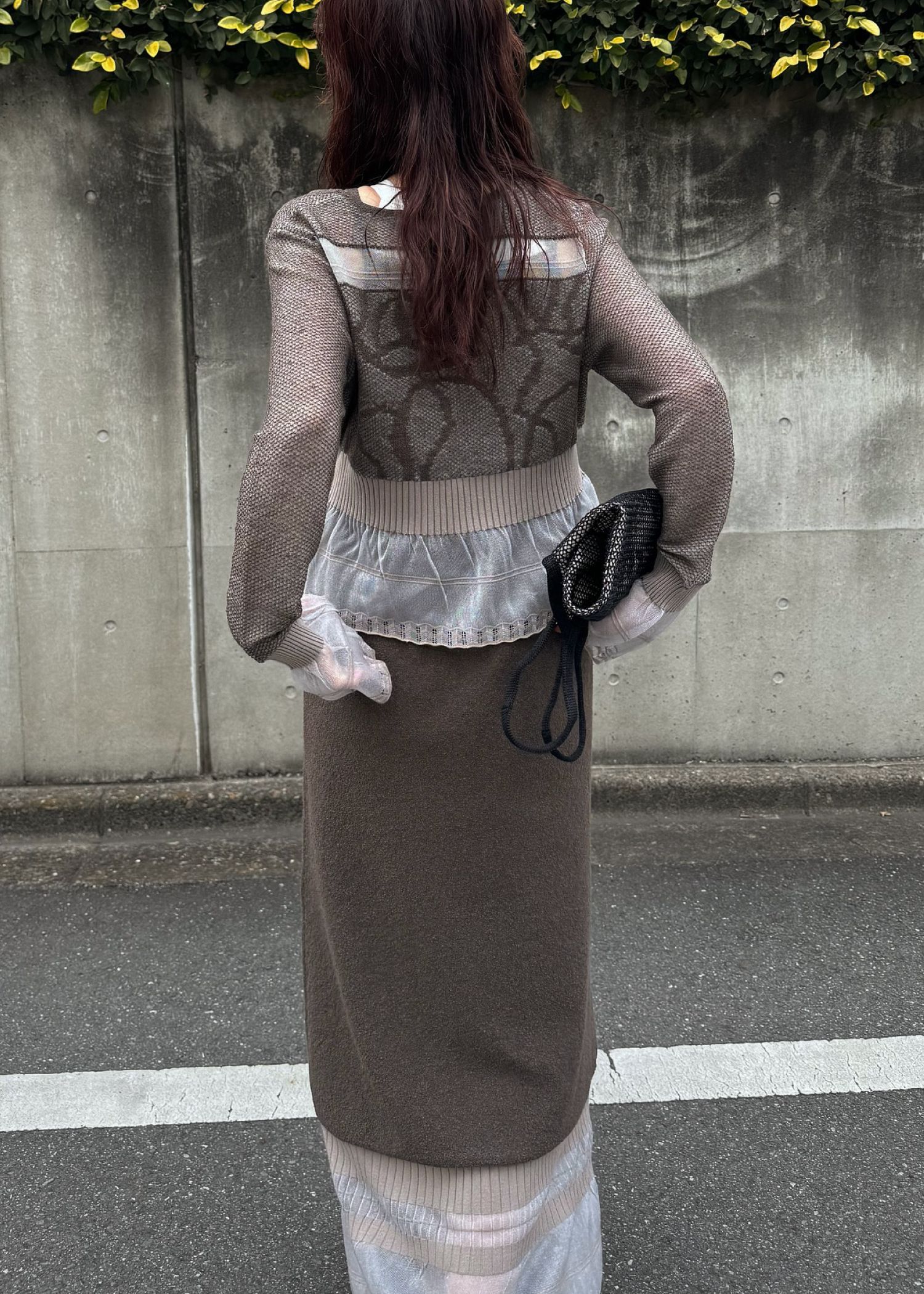 ジャガードパターン シアーカーディガン (カフェモカ) jacquard pattern sheer knit cardigan (Caffe mocha) /  26SS