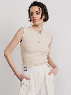 【25SS】SLEEVE LESS SLEEPING HENLY SHIRT / スリーブレス スリーピングヘンリーシャツ (ライトベージュ)