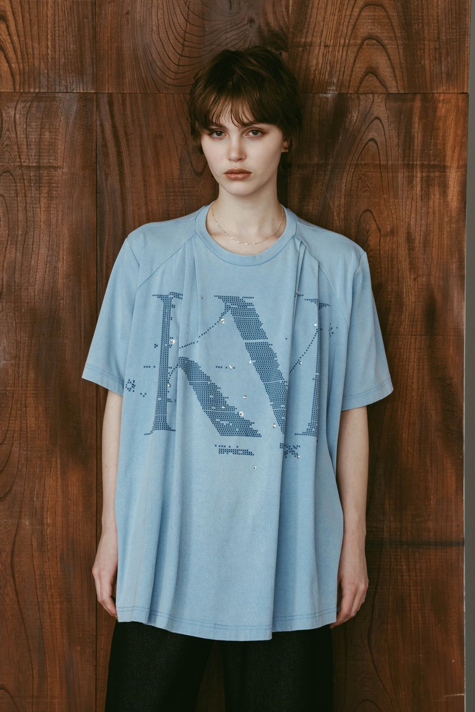 タック オーバーサイズTシャツ (ブルー) tuck detail oversized tee(unisex) (Blue) /  26SS