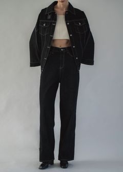 lace embellished hem straight denim PT / レース ストレートデニムパンツ (Black) / 26SS