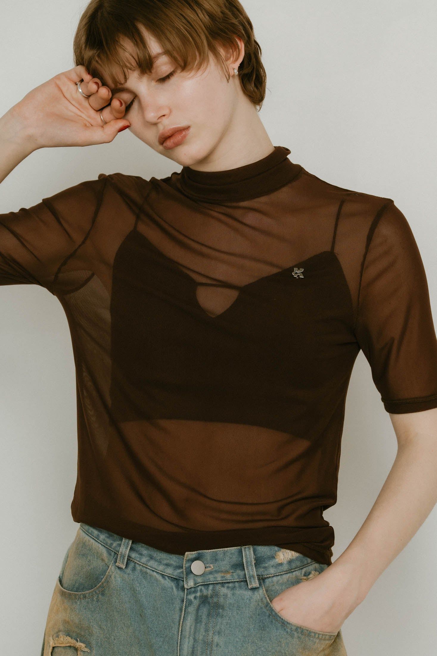 K motif sheer tops / Kモチーフ シアートップス (ブラウン) / 25SS
