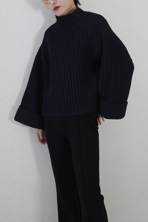 LOW GAUGE MOCK NECK KNIT TOPS / ローゲージモックネックニットトップス (ネイビー)