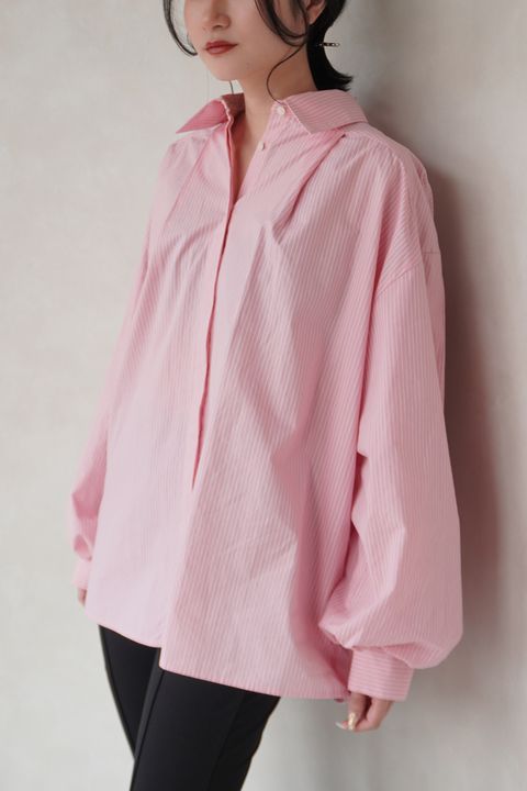 STRIPE VOLUME SLEEVE SHIRT / ストライプボリュームスリーブシャツ (ピンク)