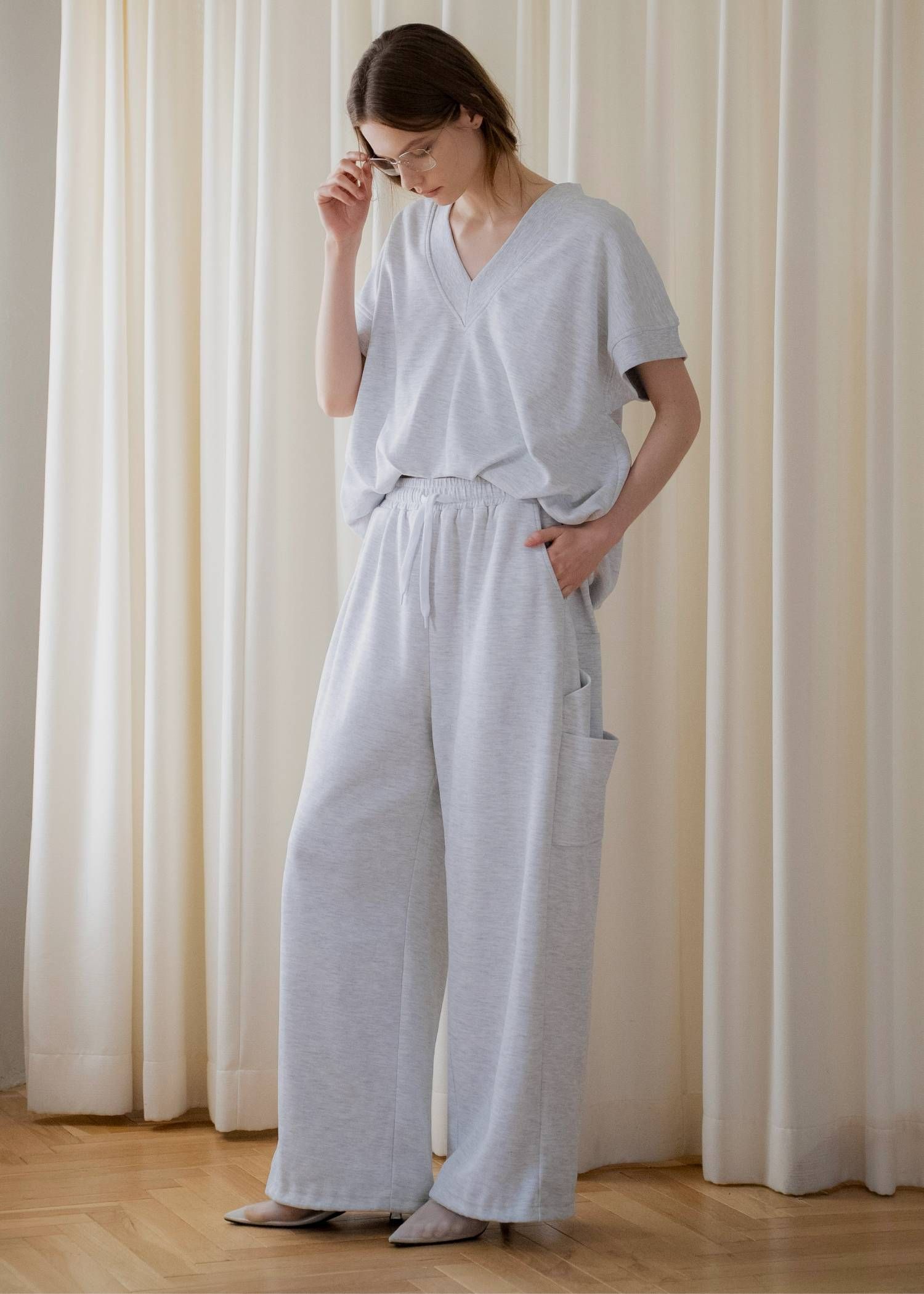 バルーンヘム スウェット半袖トップス (オートミール) balloon hem moss stitch sweat tops (Oatmeal) /  26SS