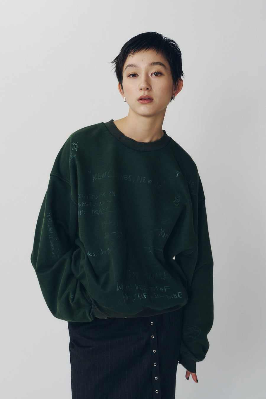 メッセージ スウェット (グリーン) message sweatshirt(unisex) (Green) / 26AW