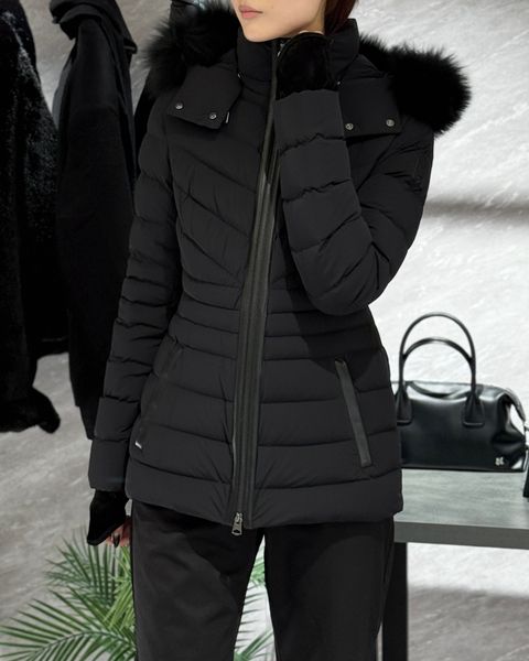 【25AW】PATSY-BX / ファー付きストレッチダウンジャケット (ブラック) / レディース