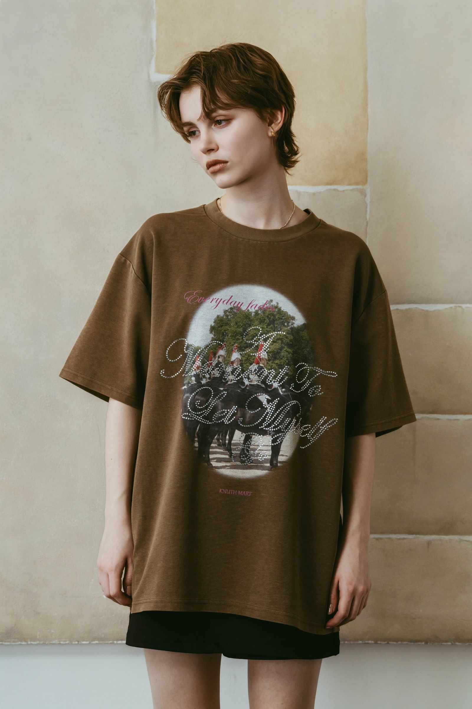 ラインストーングラフィックTシャツ (ベージュ) rhinestone graphic tee(unisex) (Beige) /  26SS