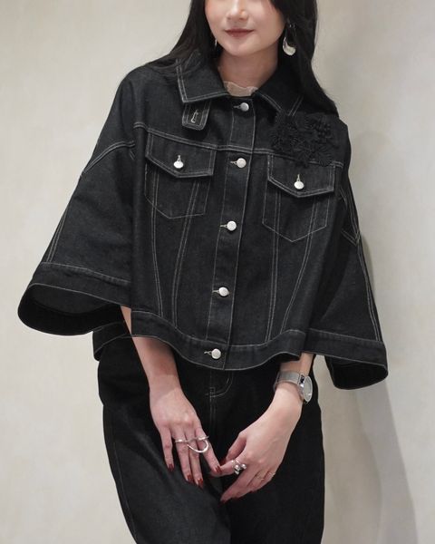 【ショート丈】trucker detail denim poncho JK (Black) / トラッカー ポンチョ デニムジャケット (ブラック) / 26SS