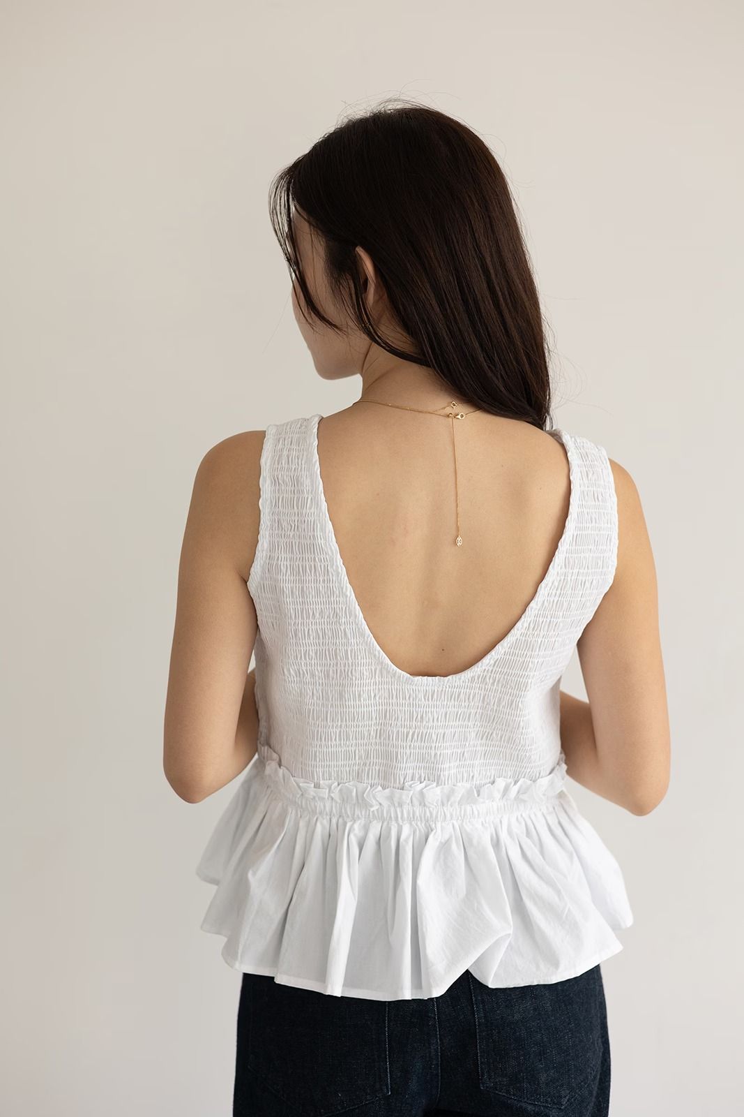 コットンシャーリングトップス (ホワイト)  Shirring Tops (White) /  26SS