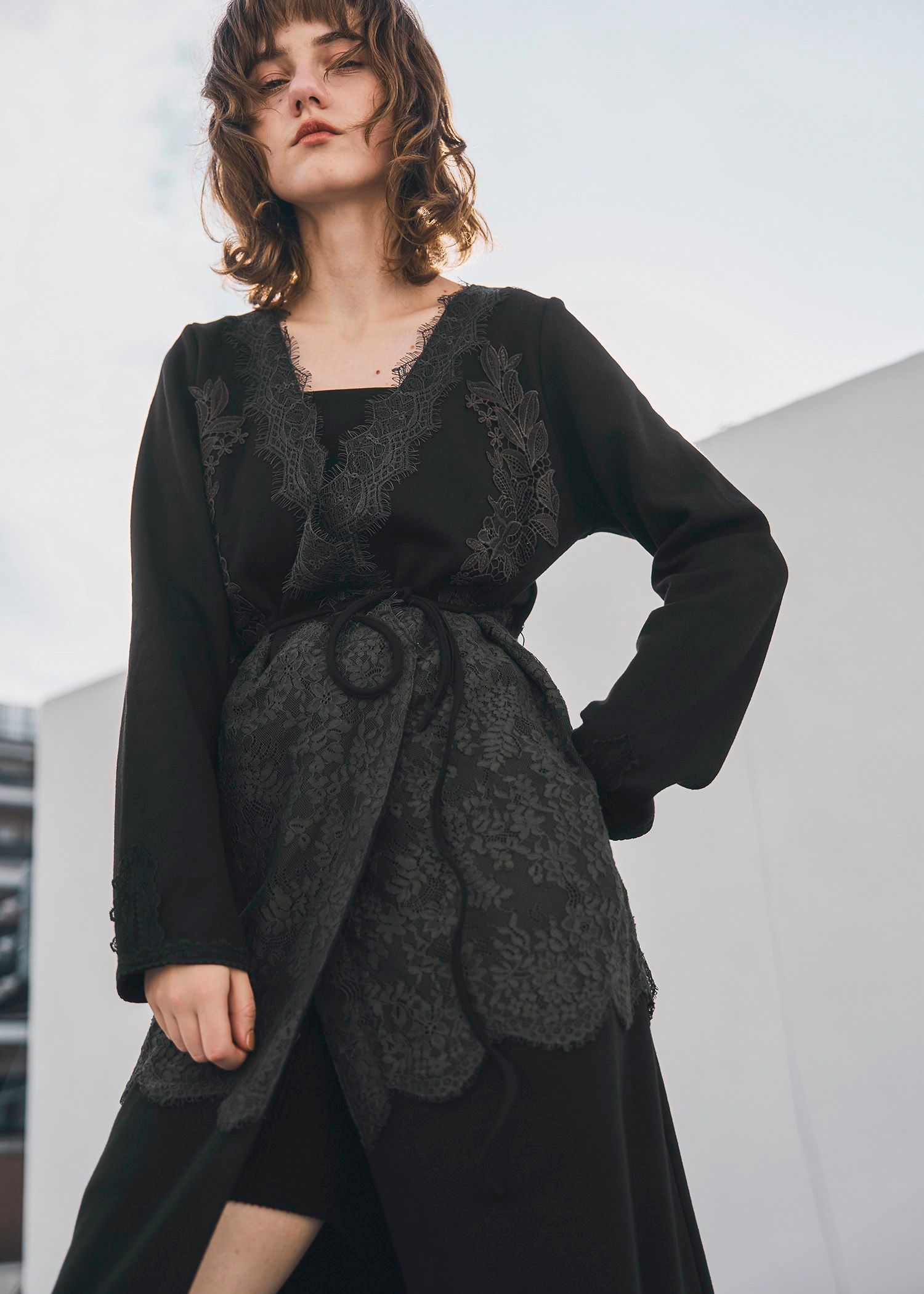 cachecoeur multi lace sweat OP / マルチレース スウェットワンピース (ブラック) / 25AW