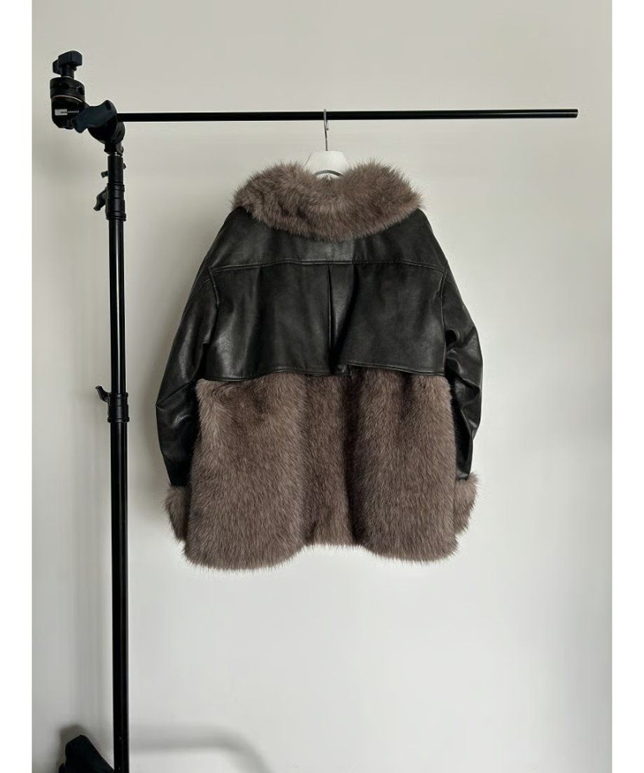 【25AW】Leather Docking Fur Jacket (ブラック) / レザードッキングファージャケット / エコファー / フェイクファー