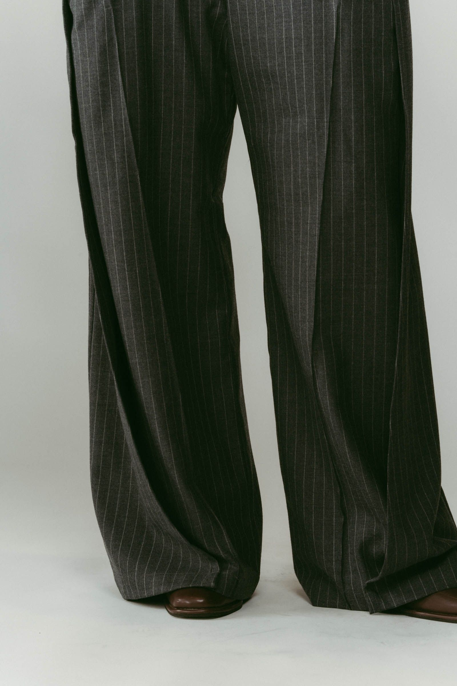 pierced drape pants(unisex) / ピアス ドレープ パンツ (ストライプグレー) / 25AW