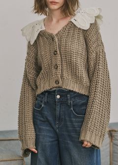 motif collar removal knit cardigan / モチーフカラー ニットカーディガン (モカ) / 25AW
