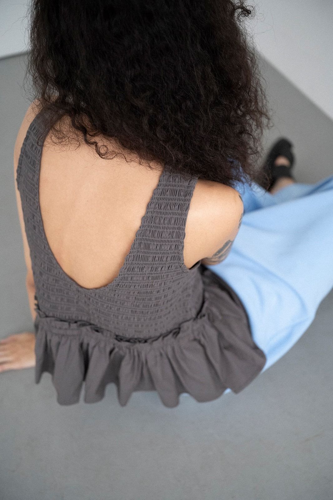 コットンシャーリングトップス (ダークグレー)  Shirring Tops (Dark gray) /  26SS