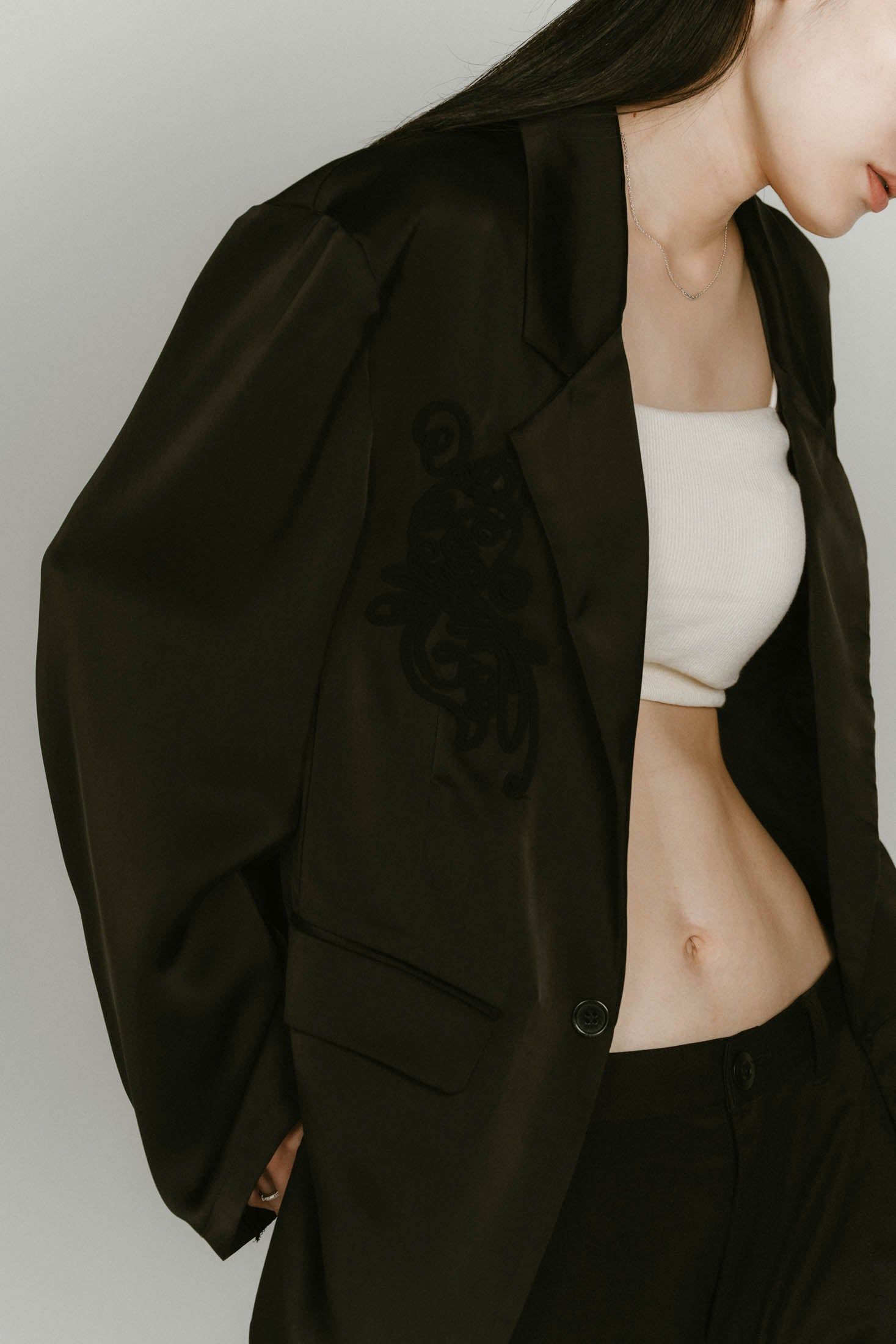 embroidered satin jacket / エンブロイド サテンジャケット (ブラック) / 25SS
