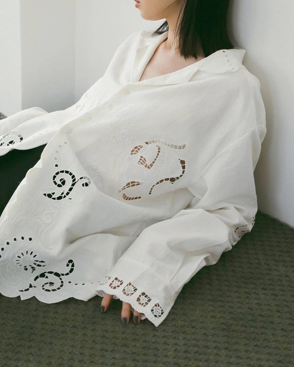 カットワーク オープンカラーシャツ (ホワイト) Cutwork Opencollar Shirts (White) /  26SS