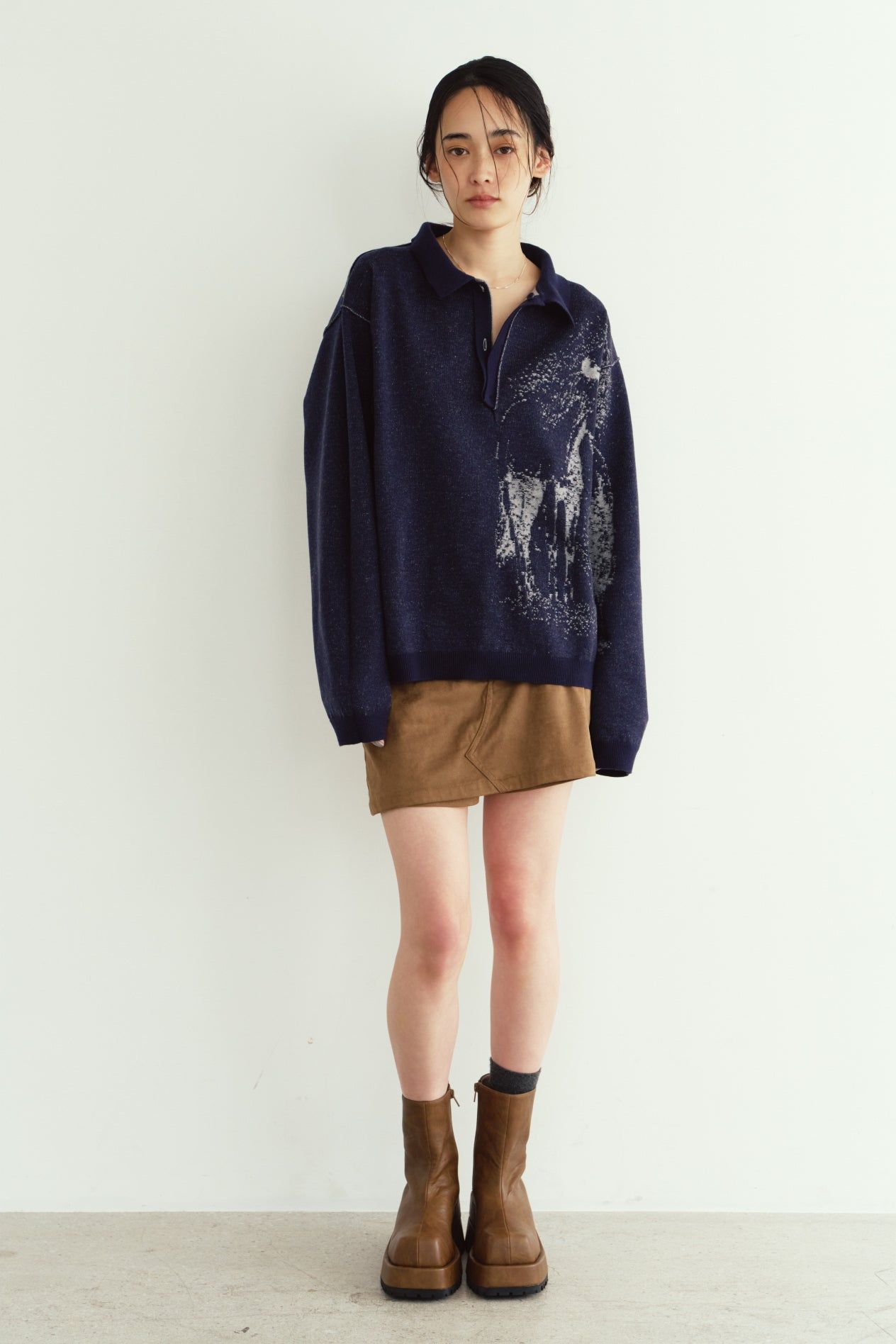 リバーシブル ジャガードポロニット (ネイビー) reversible jacquard polo knit(unisex) (Navy) / 26AW