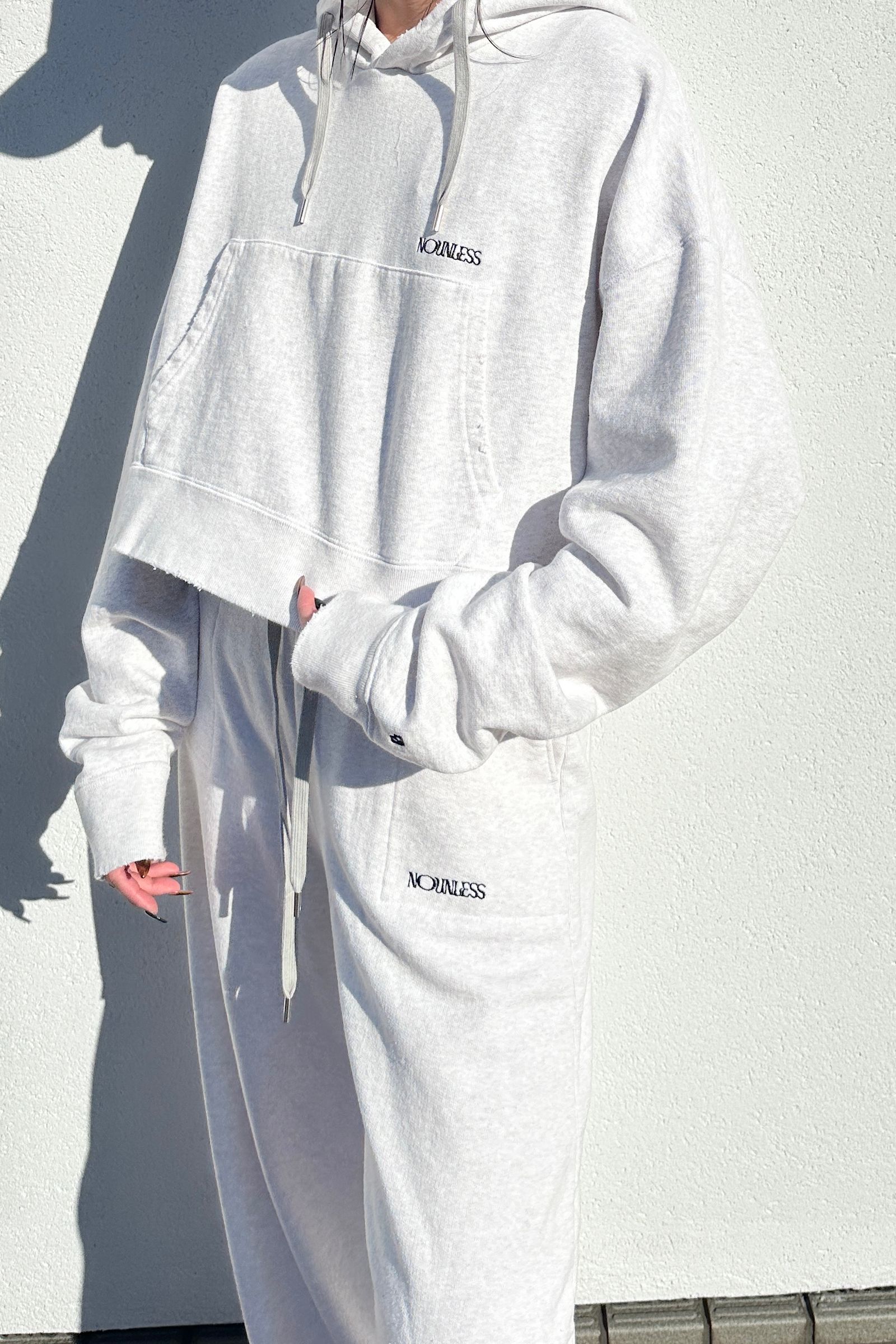 NOUNLESS SHORT HOODIE TOPS (GRAY) / ショートフーディトップス グレー