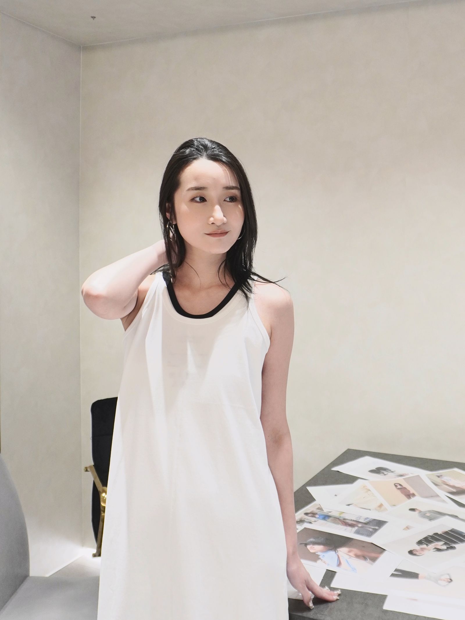 60/3 Jersey flip  tank-top dress / メニーウェイ タンクトップドレス (オフホワイト/ブラック)