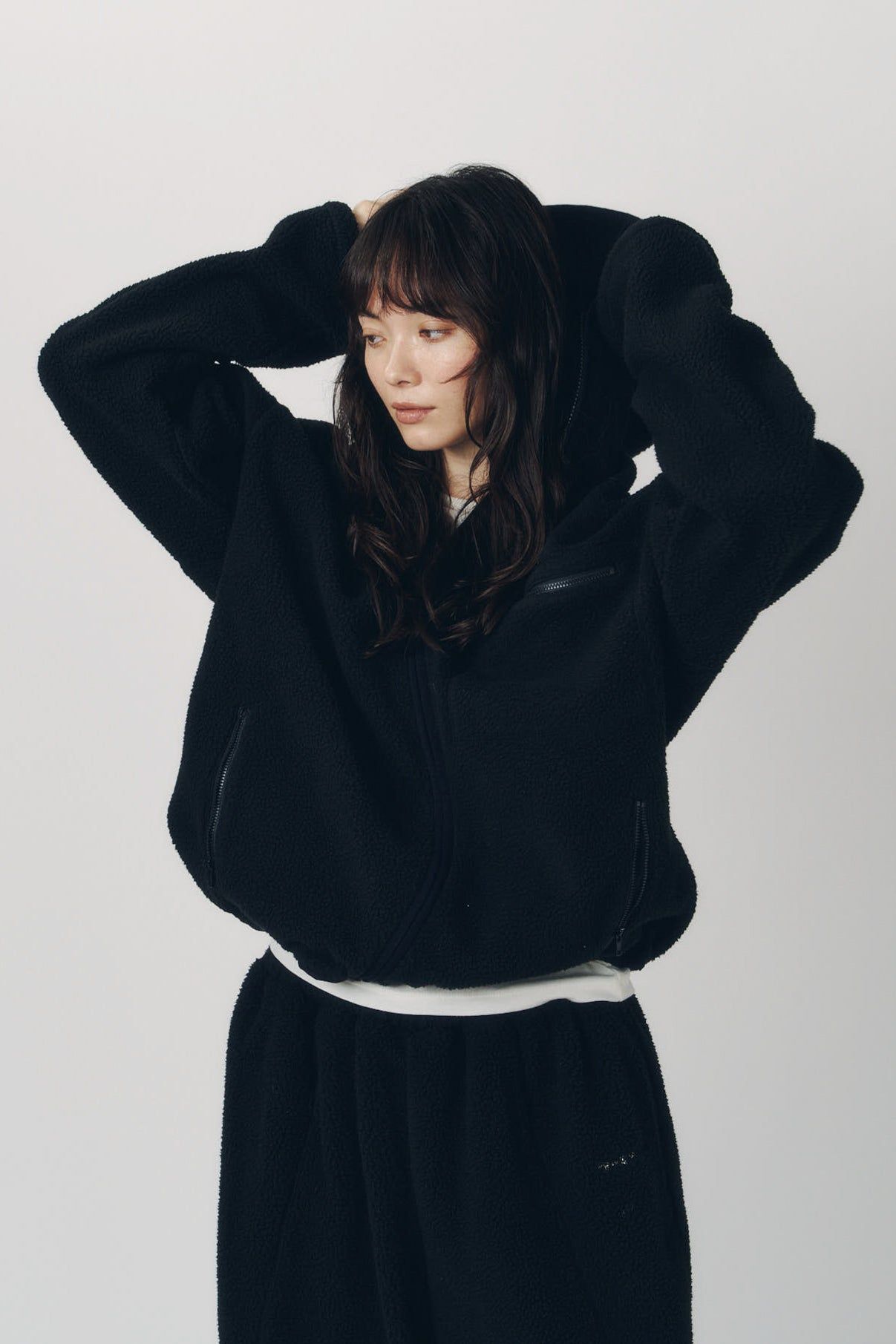 カーブジップ ボアフーディ (ブラック) curved zip boa hoodie(unisex) (Black) / 26AW