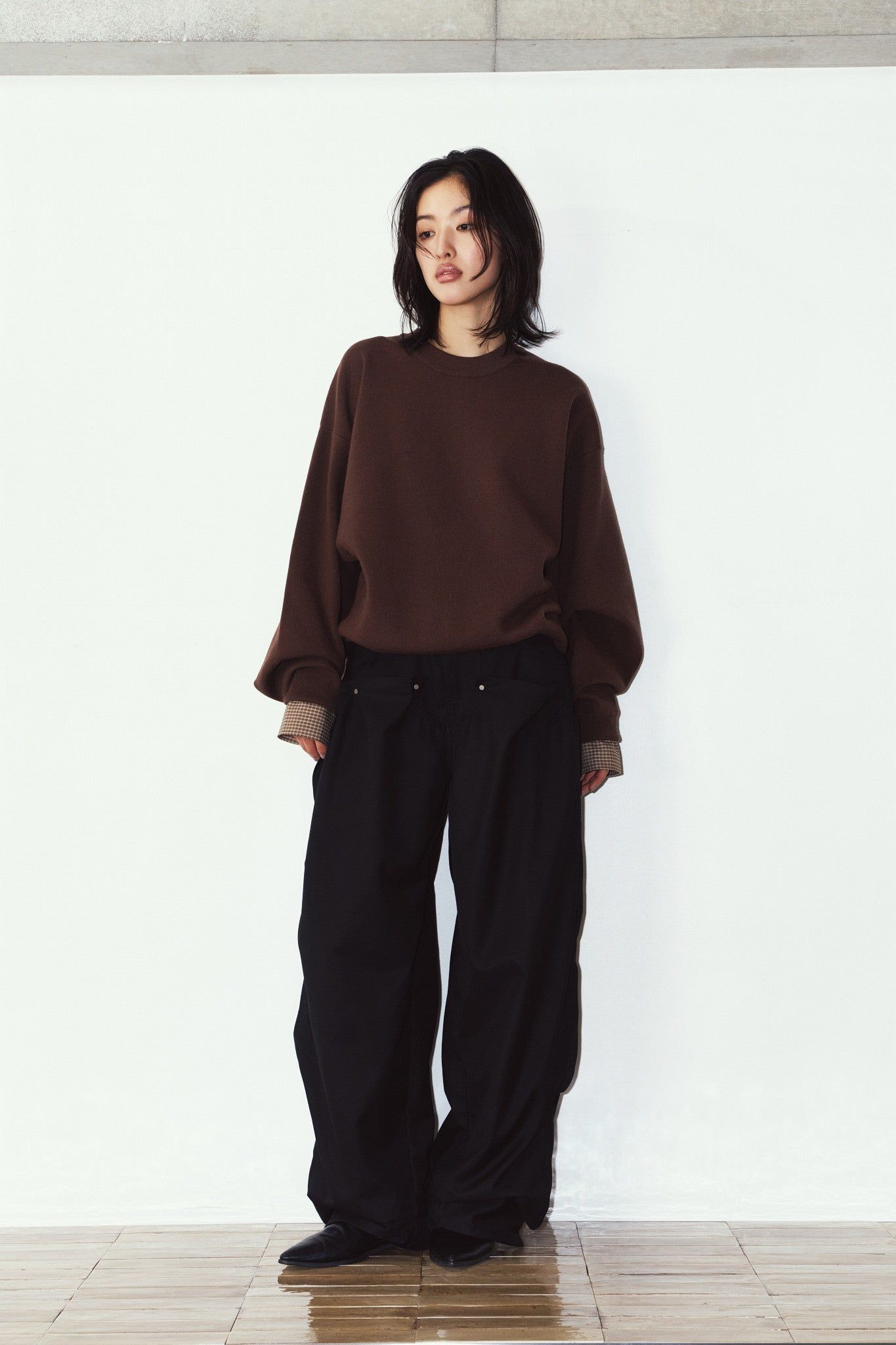 【UNISEXサイズ】2ウェイ ノームコア ニット (ブラウン) 2way cuffs normcore knit(unisex) (Brown) / 26AW