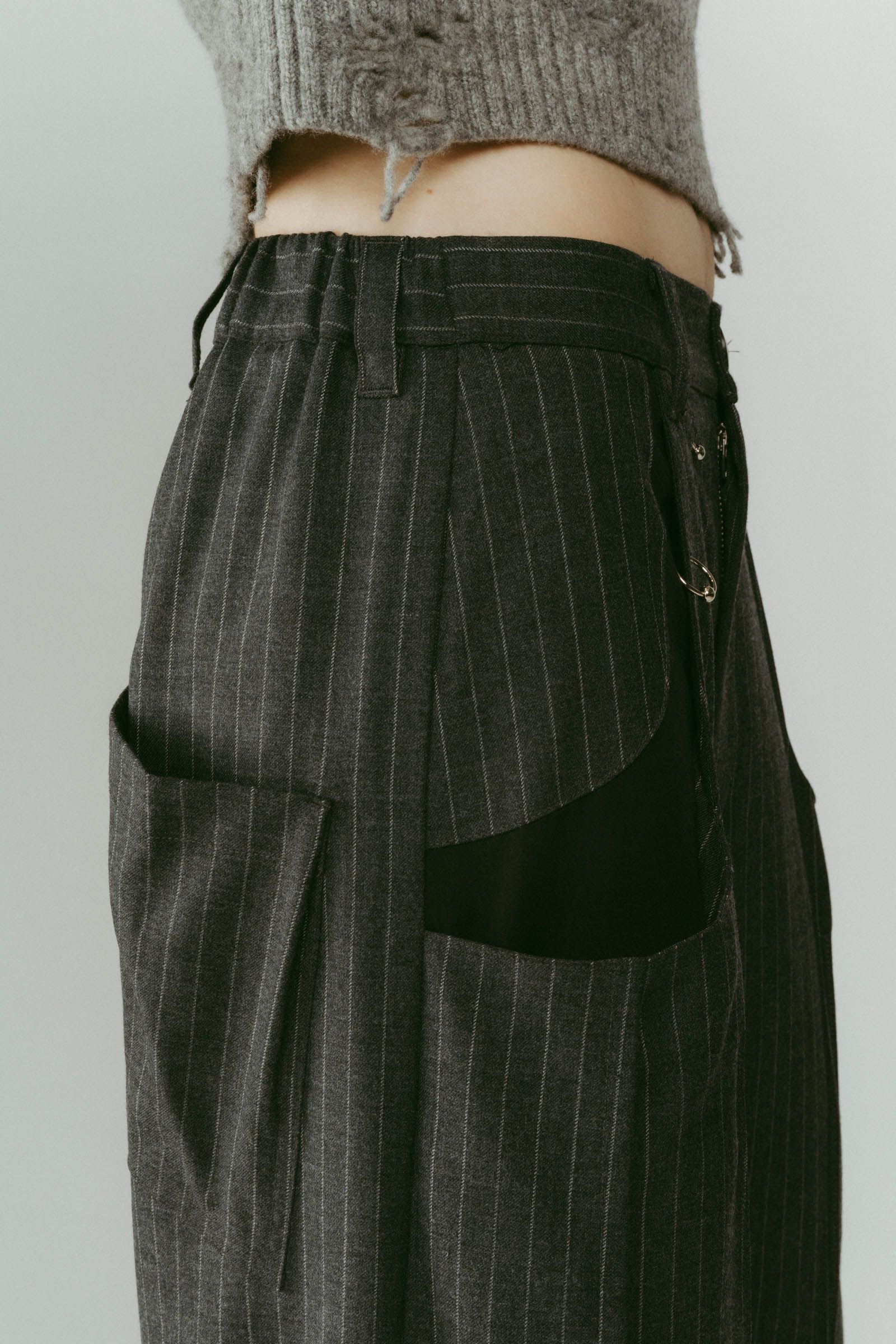 pierced drape pants(unisex) / ピアス ドレープ パンツ (ストライプグレー) / 25AW