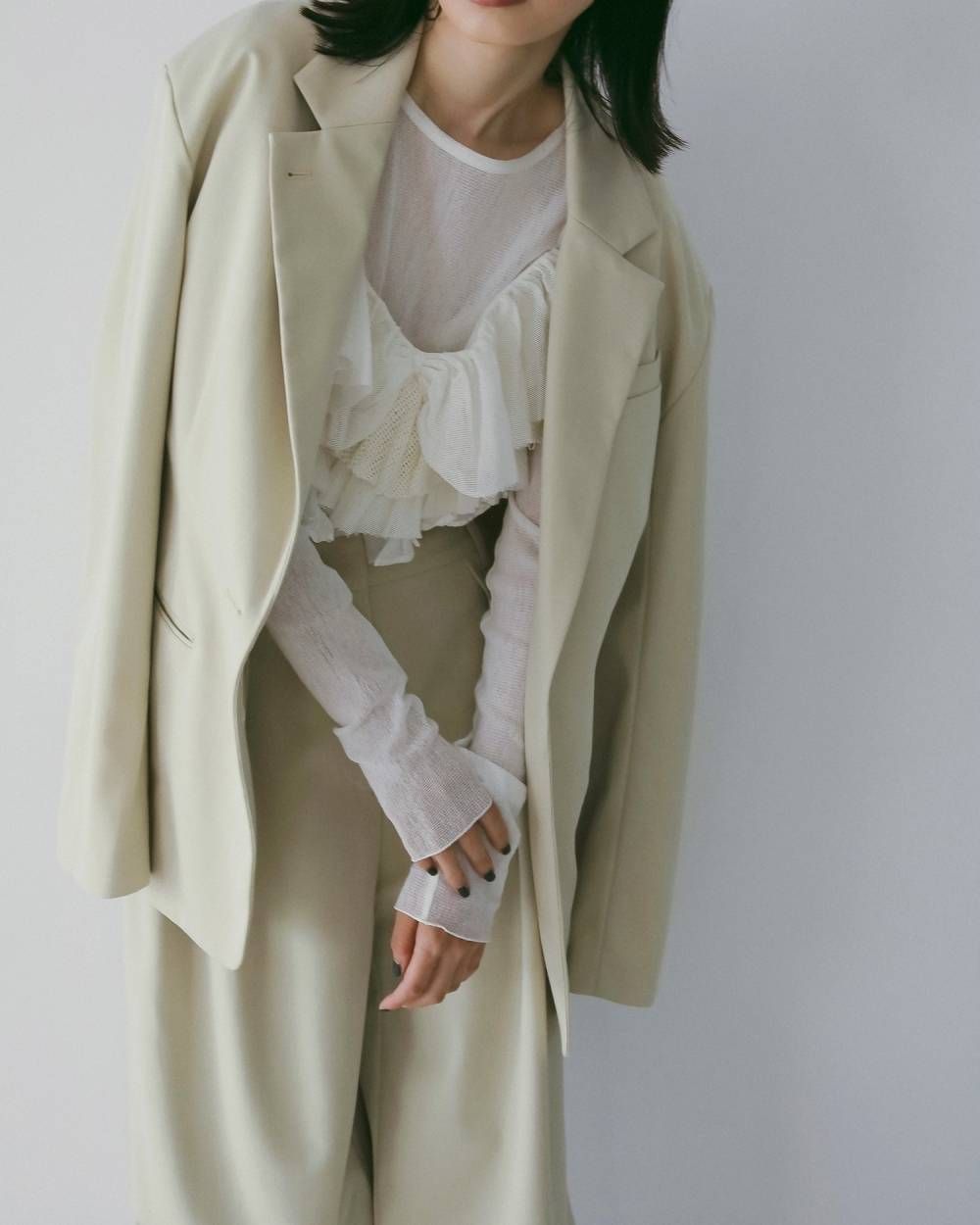 メッシュフリルキャミソール (ホワイト) Mesh Frill Camisole (White) / 26SS