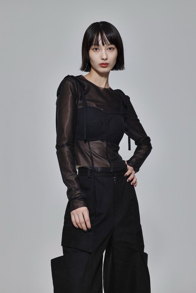 シアードッキングトップス (ブラック) Sheer docking top (Black)