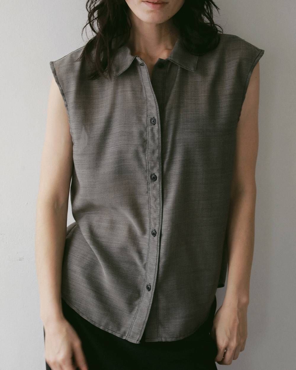 ウールシャンブレー ノースリーブシャツ (グレージュ) Woolchambray Sleeveless Shirts (Graige) / 27SS