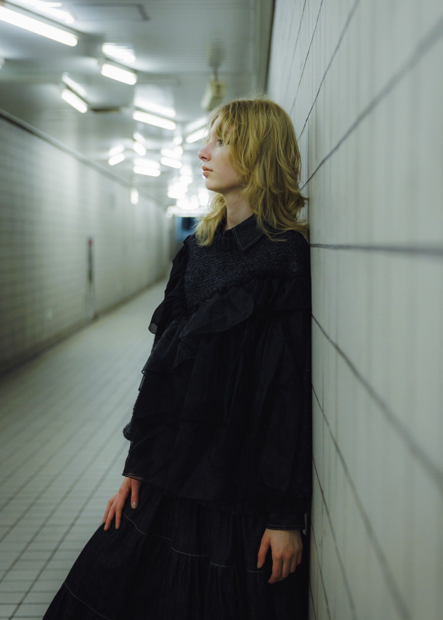 random frill placement volume sleeve knit / ランダムフリルニット (ブラック) / 25AW /