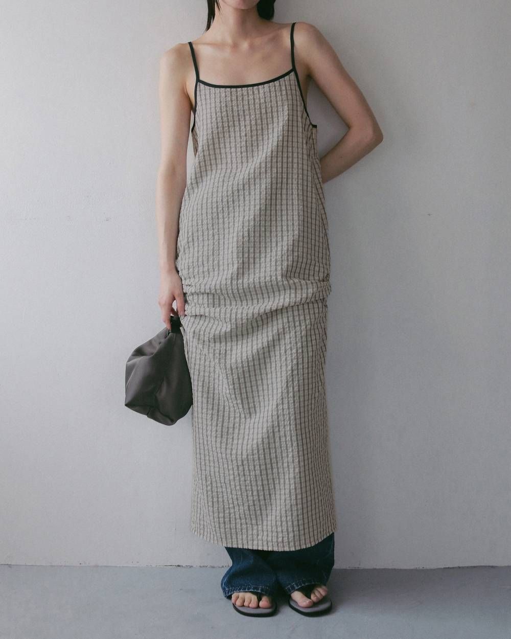 シアサッカー キャミワンピース (アイボリー) Suckercheck Cami Onepiece (Ivory) / 27SS