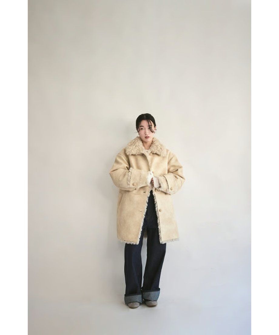 【25AW】Vintage Like Fake Mouton Reversible Coat (クリーム) / ヴィンテージライクムートン リバーシブルファーコート / エコファー / フェイクファー