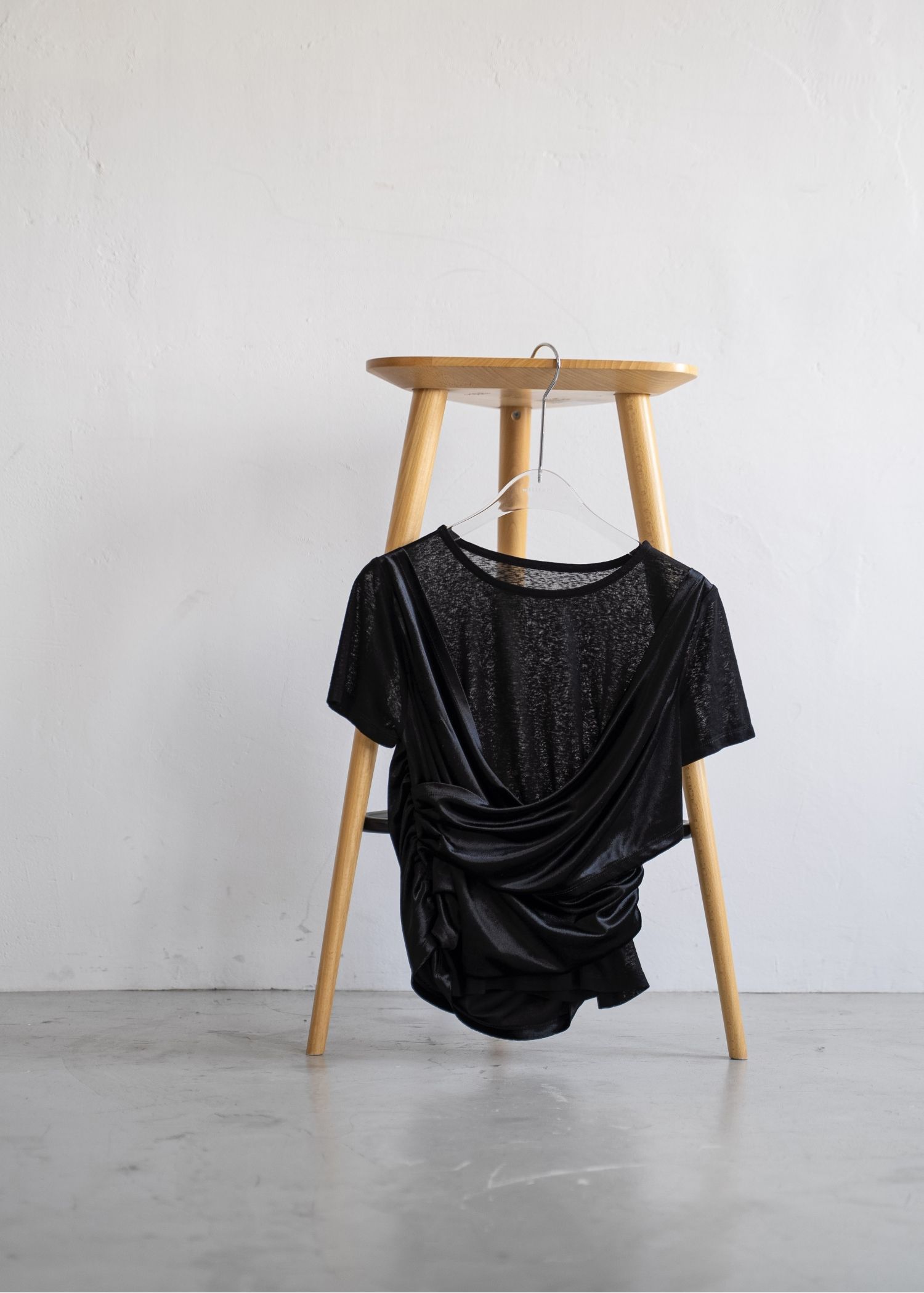 ベロア ドレープ Tシャツ (ブラック) cache coeur mix slub velour tops (Black) /  26SS