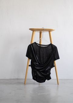 ベロア ドレープ Tシャツ (ブラック) cache coeur mix slub velour tops (Black) /  26SS