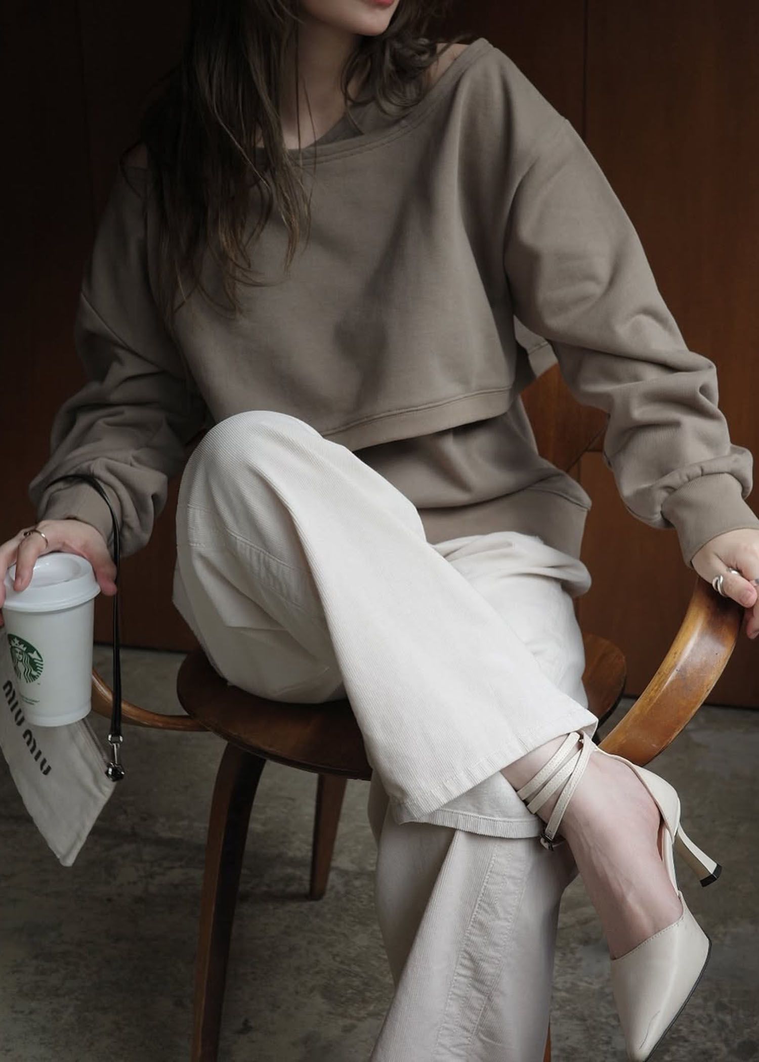 asymmetry 2 piece layered sweat / 2ピースレイヤードスウェット (カフェモカ) / 25AW /