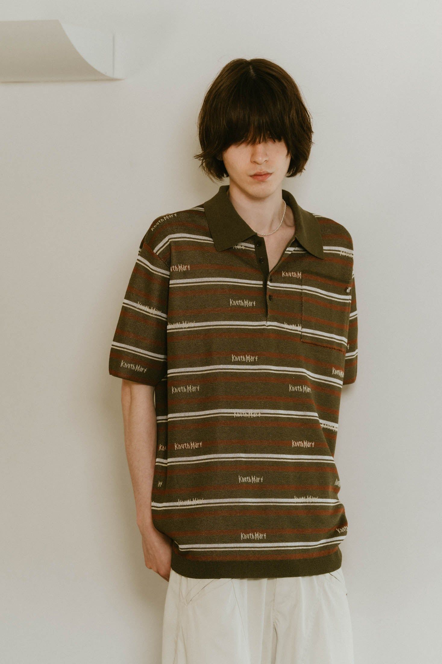 TFW49 KNIT POLO ニット ポロシャツ　M Knuth Marf - logo stripe polo knit (unisex) / ロゴストライプ