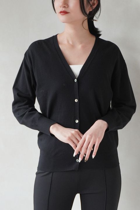 HIGHGAGE V-NECK CARDIGAN / ハイゲージ Vネックカーディガン (ブラック)