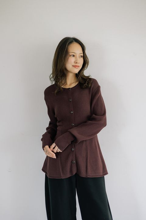 ペプラムニットカーディガン (バーガンディ) Peplum knit cardigan (Burgundy) / 26AW