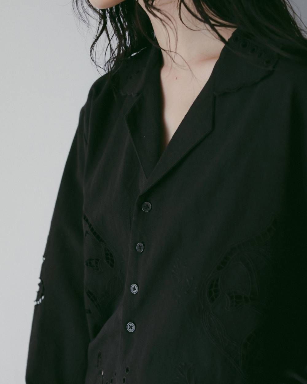 カットワーク オープンカラーシャツ (ブラック) Cutwork Opencollar Shirts (Black) /  26SS