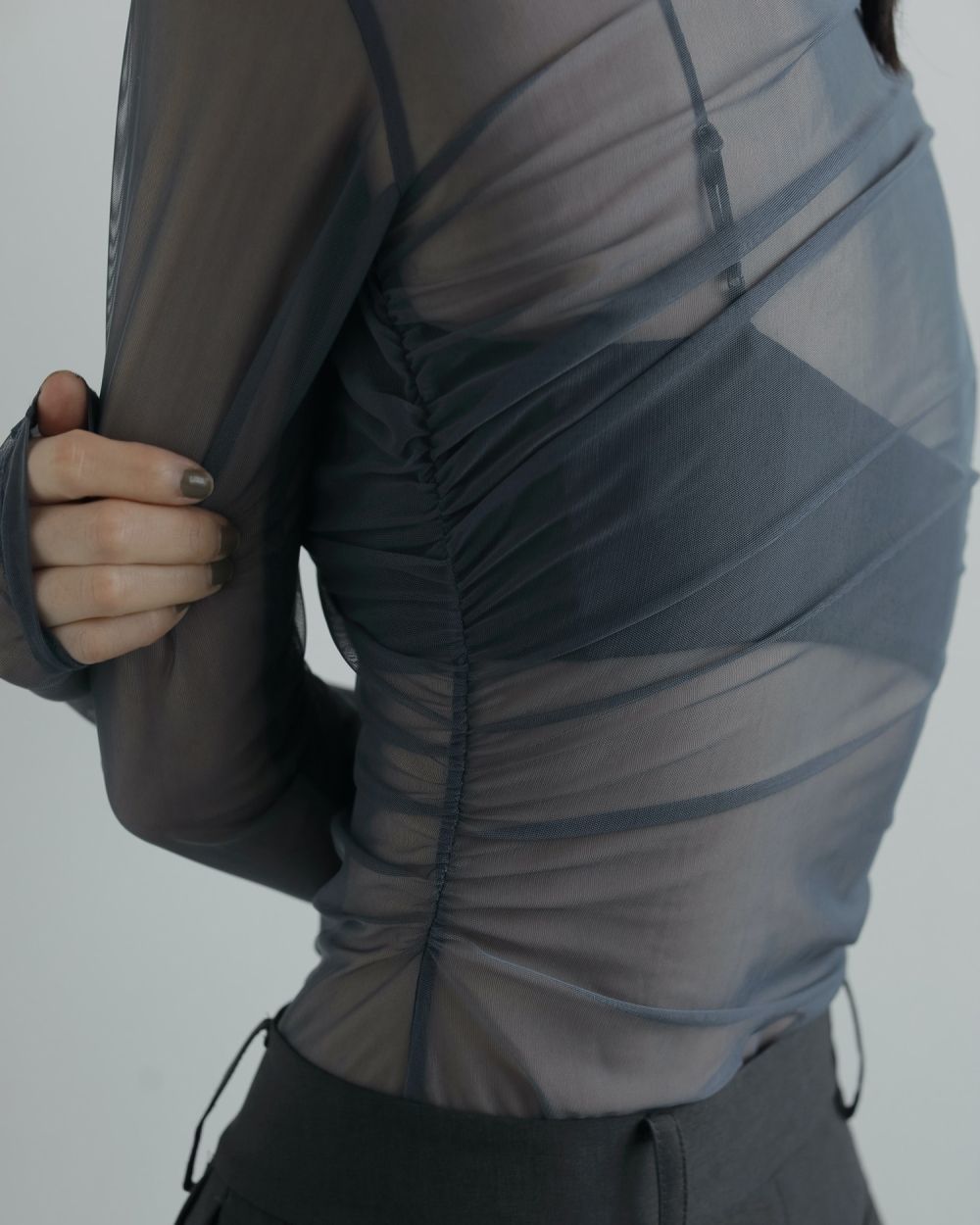 【25AW】Tulle Gather Bodysuit / チュールギャザーボディースーツ (ブルー)