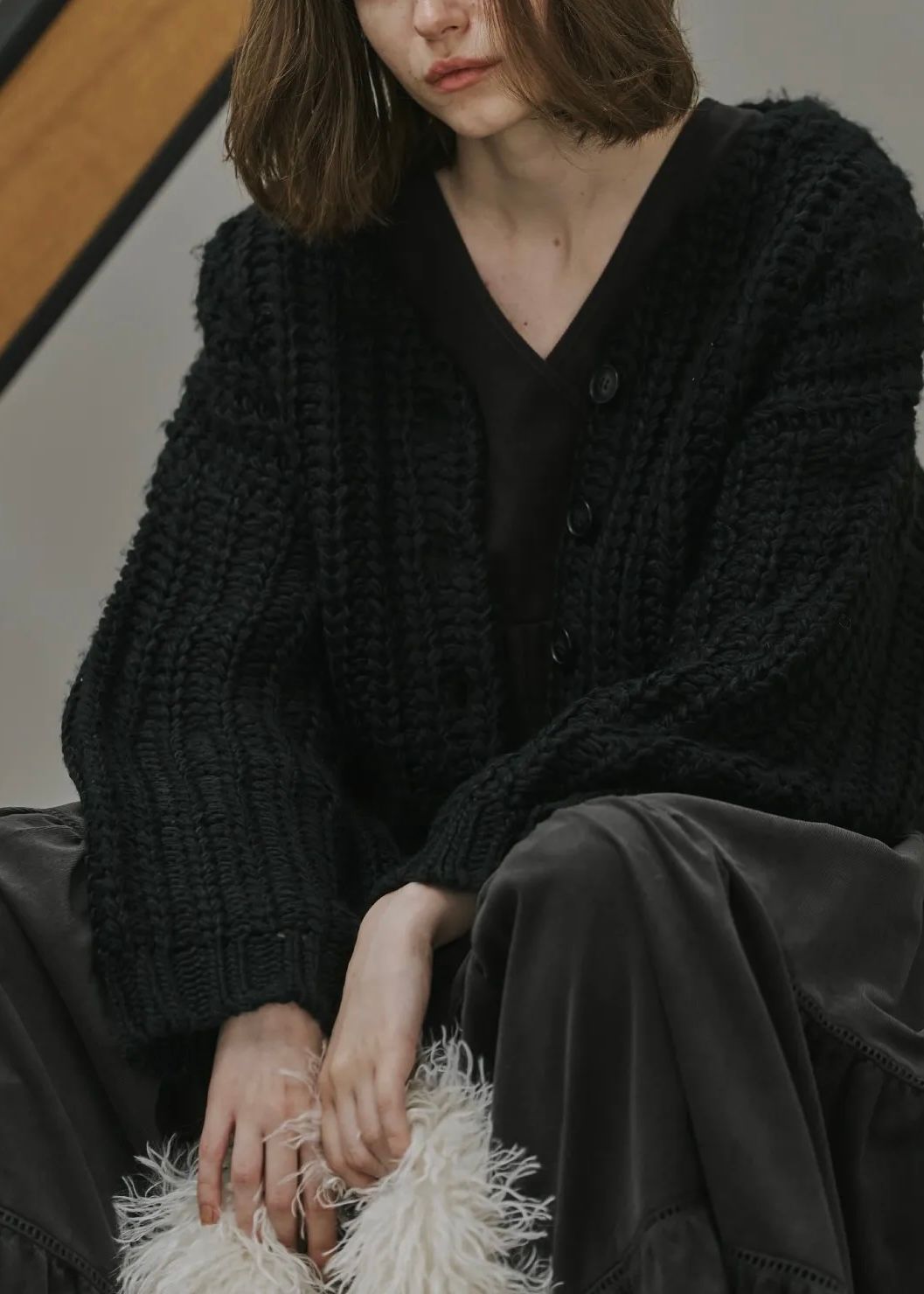 motif collar removal knit cardigan / モチーフカラー ニットカーディガン (ブラック) / 25AW