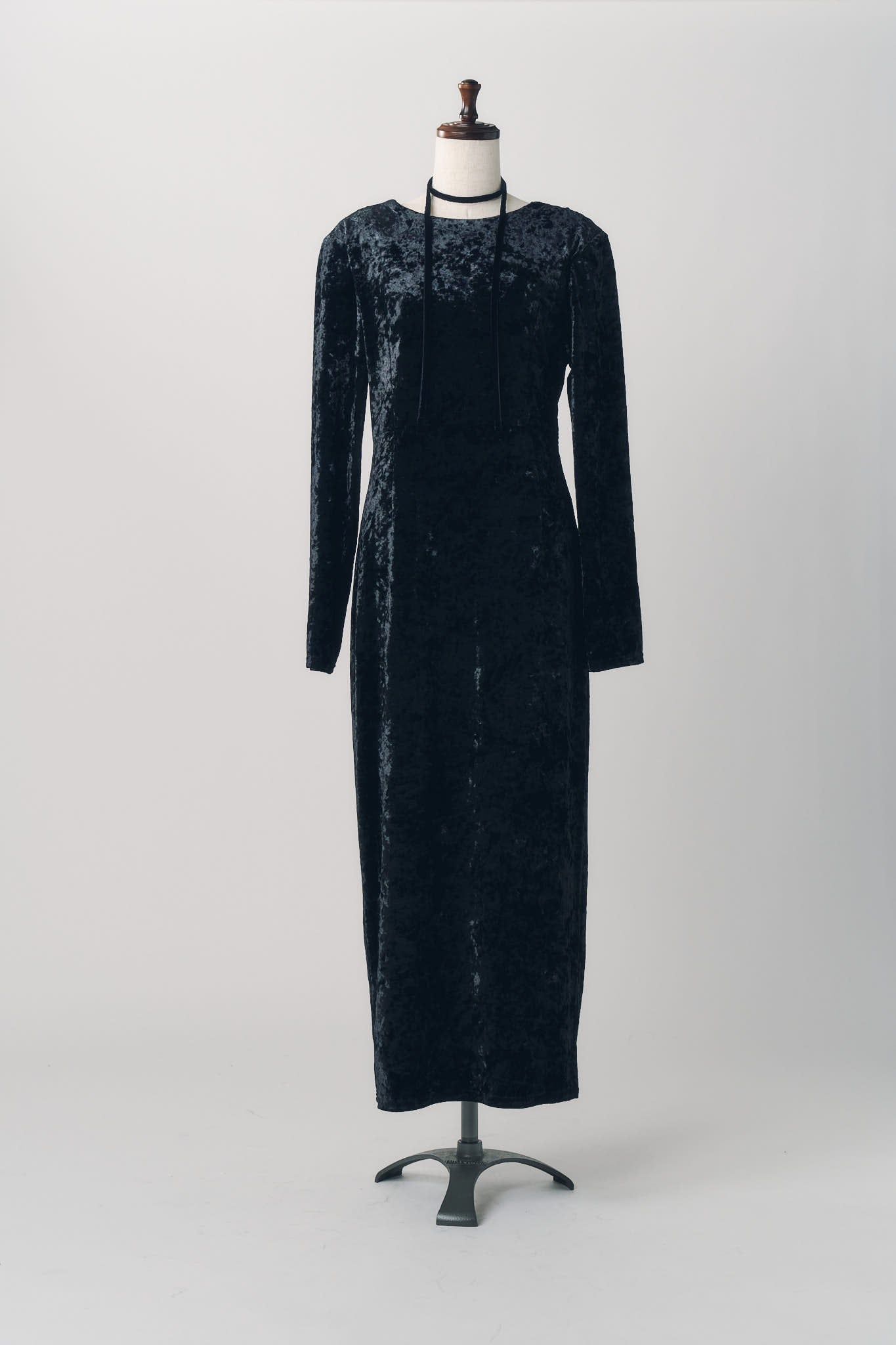2ウェイ ベロアドレープドレス (ブラック) 2way draped velour dress (Black) / 26AW