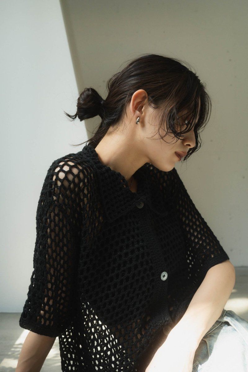 Knuth Marf crochet knit shirt ブラック Knuth Marf - crochet knit shirt / クロシェ ニットシャツ