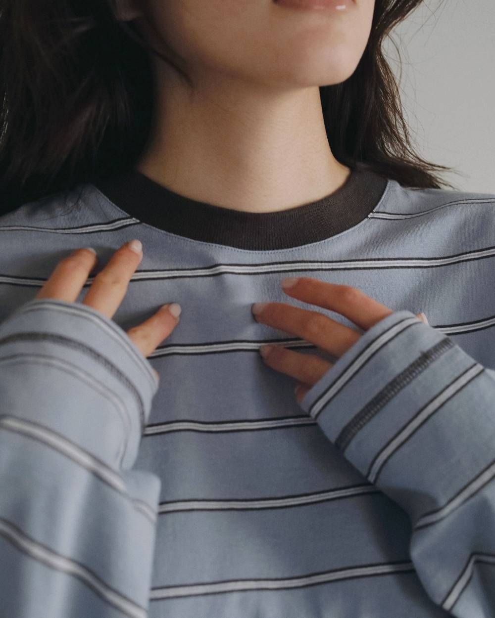 ボーダー ルーズロンT (アイスブルー) Border Loose Long T-shirts (Ice blue) /  26AW